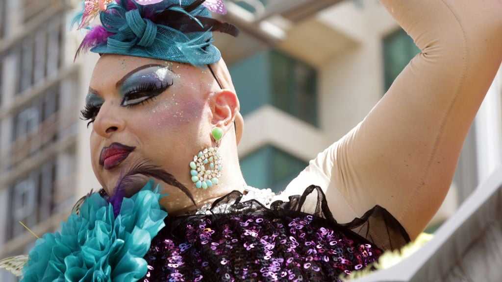 A participant at Tel Aviv's Gay Pride Parade, June 3, 2016. (Luke Tress/Times of Israel) A participant at Tel Aviv's Gay Pride Parade, June 3, 2016. (Luke Tress/Times of Israel)
