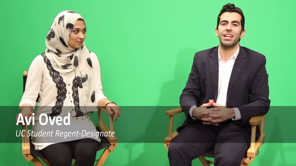 Avid Oved with fellow regent Sadia Saifuddin discussing their roles as Student Regents in this YouTube video posted January 10, 2015 (screenshot) Avi Oved with fellow regent Sadia Saifuddin discussing their roles as Student Regents in this YouTube video posted January 10, 2015 (screenshot)