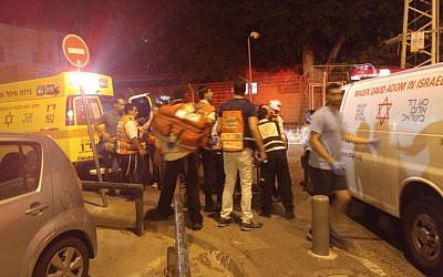 The scene of the Tel Aviv shooting attack on the Sarona market on June 8, 2016 (Judah Ari Gross/Times of Israel)