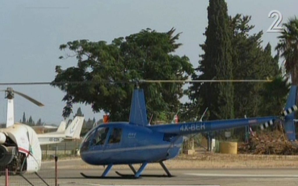 An Israeli civilian helicopter that entered Lebanese air space on June 2, 2016 (screen capture: Channel 2)
