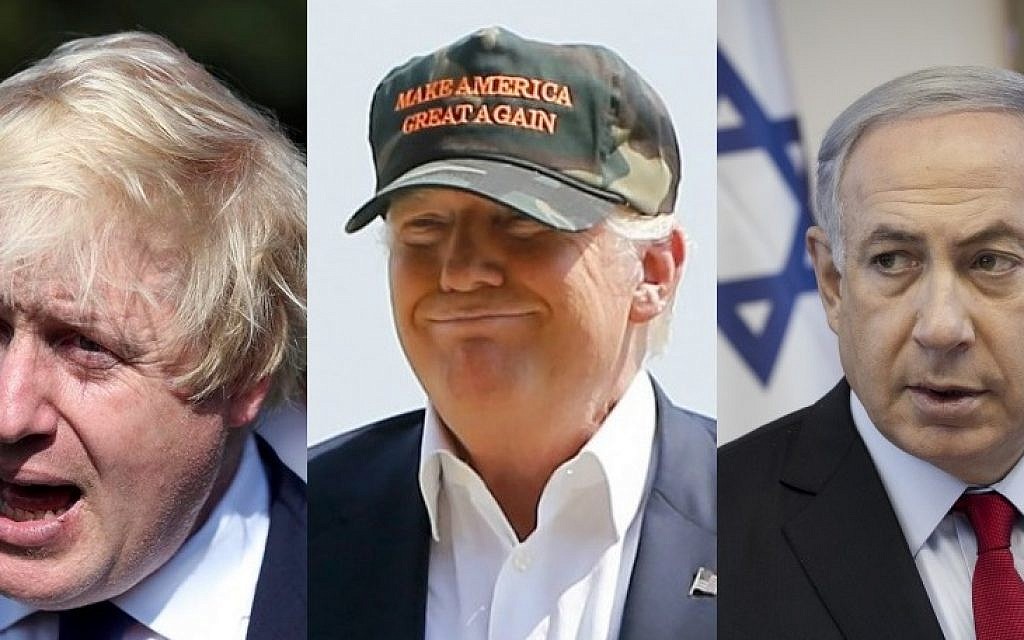 UK Foreign Secretary Boris Johnson (L), US President-elect Donald Trump (C) and Prime Minister Benjamin Netanyahu (AFP PHOTO / DANIEL LEAL-OLIVAS AND Scott Heppell, AP Photo/Keith Srakocic, Miriam Alster/Flash90) UK Foreign Secretary Boris Johnson (L), US President-elect Donald Trump (C) and Prime Minister Benjamin Netanyahu (AFP PHOTO / DANIEL LEAL-OLIVAS AND Scott Heppell, AP Photo/Keith Srakocic, Miriam Alster/Flash90)