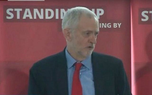 British Labour leader Jeremy Corbyn discusses the party's anti-Semitism inquiry during a speech in London on June 30 2016 (screen capture: YouTube) British Labour leader Jeremy Corbyn discusses the party's anti-Semitism inquiry during a speech in London on June 30 2016 (screen capture: YouTube)