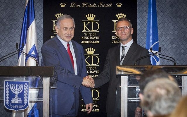 Prime Minister Benjamin Netanyahu gives a joint press statement together with Jesper Vahr, Denmark's ambassador to Israel, during a meeting with ambassadors from NATO member states, in Jerusalem on June 14, 2016 (Miriam Alster/FLASH90) Prime Minister Benjamin Netanyahu gives a joint press statement together with Jesper Vahr, Denmark's ambassador to Israel, during a meeting with ambassadors from NATO member states, in Jerusalem on June 14, 2016 (Miriam Alster/FLASH90)