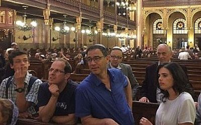 From right: Justice Minister Ayelet Shaked, State Attorney Shai Nitzan and Deputy Attorney General Raz Nizri visit the Great Synagogue in Budapest before the start of a conference about combating incitement on the Internet, June 4, 2016, Facebook