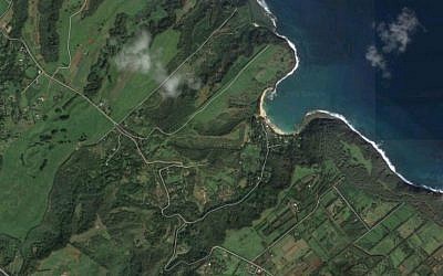 Satellite photo of the Koolau Road area of the Hawaiian island of Kailauea, where Facebook founder Mark Zuckerberg owns a 700-acre estate. (Google Maps screen capture)