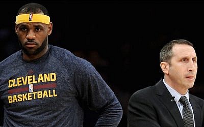 LeBron James with David Blatt during a 109-102 Cavaliers win over the Los Angeles Lakers, January 15, 2015. (Harry How/Getty Images)