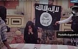 Heba Magdi, an Egyptian actress, cowers in fear as TV pranksters  dressed up as Islamic State terrorists stage a mock kidnap, June 2016    Screenshot)