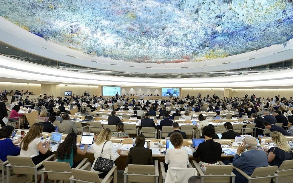 The UN Human Rights Council during a session with the Independent Commission of Inquiry on the 2014 Israel-Hamas war in the Gaza Strip on June 29, 2015 in Geneva, Switzerland. (UN photo)