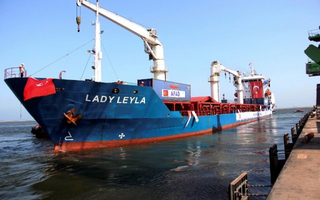A picture taken on July 1, 2016 shows the Panama flagged ship Lady Leyla setting off from the southern port of Mersin. (AFP PHOTO / IHLAS NEWS AGENCY / HUSEYIN KAR) A picture taken on July 1, 2016 shows the Panama flagged ship Lady Leyla setting off from the southern port of Mersin. (AFP PHOTO / IHLAS NEWS AGENCY / HUSEYIN KAR)