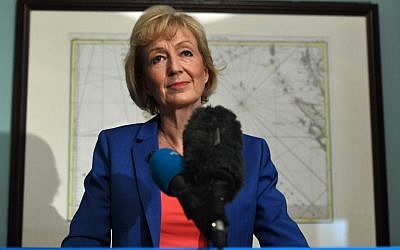 This file photo taken on July 4, 2016 shows Conservative minister Andrea Leadsom delivering a speech in London to launch her bid to become the party leader. (AFP PHOTO/BEN STANSALL) This file photo taken on July 4, 2016 shows Conservative minister Andrea Leadsom delivering a speech in London to launch her bid to become the party leader. (AFP PHOTO/BEN STANSALL)