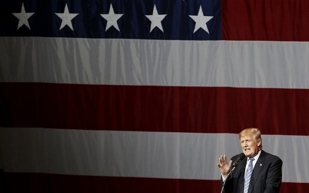 Presumptive US Republican presidential candidate Donald Trump addresses a campaign rally at Grant Park Event Center in Westfield, Indiana on July 12, 2016. AFP / Tasos KATOPODIS)