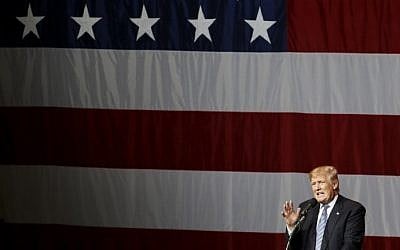 Presumptive US Republican presidential candidate Donald Trump addresses a campaign rally at Grant Park Event Center in Westfield, Indiana on July 12, 2016. AFP / Tasos KATOPODIS)