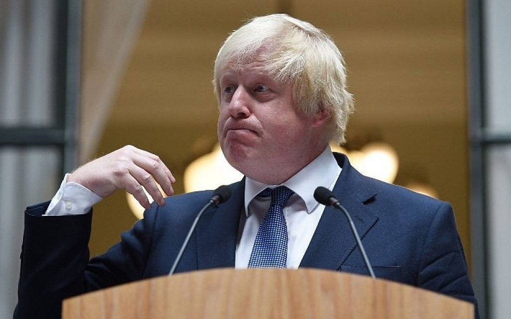 Newly appointed Foreign Secretary Boris Johnson addresses staff inside the Foreign and Commonwealth Office in central London on July 14, 2016. AFP/POOL/Andrew Matthews)