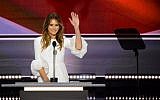 Melania Trump, wife of presumptive Republican presidential candidate Donald Trump, addresses delegates on the first day of the Republican National Convention on July 18, 2016 at Quicken Loans Arena in Cleveland, Ohio. (AFP PHOTO / Robyn BECK)