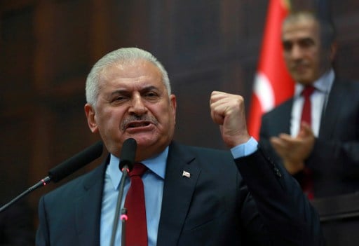 Turkish Prime Minister and the leader of Turkey's ruling party, the Justice and Development Party (AK Party) Binali Yildirim speaks during the AK Party's group meeting at the Grand National Assembly of Turkey (TBMM) in Ankara, July 19, 2016. (AFP/ADEM ALTAN)