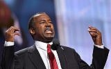 Dr. Ben Carson speaks on the second day of the Republican National Convention (RNC), July 19, 2016, at Quicken Loans Arena in Cleveland, Ohio.  ( AFP PHOTO / Robyn Beck)