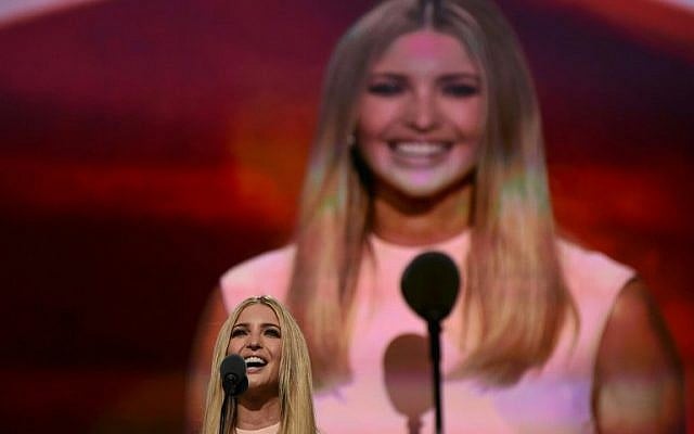 Republican presidential candidate Donald Trump's daughter Ivanka addresses delegates on the final night of the Republican National Convention in Cleveland, Ohio, on July 21, 2016. (AFP/Timothy A. Clary) Republican presidential candidate Donald Trump's daughter Ivanka addresses delegates on the final night of the Republican National Convention in Cleveland, Ohio, on July 21, 2016. (AFP/Timothy A. Clary)