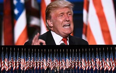 GOP presidential nominee Donald Trump speaks on the last day of the Republican National Convention on July 21, 2016, in Cleveland, Ohio. (AFP Photo/Jim Watson)