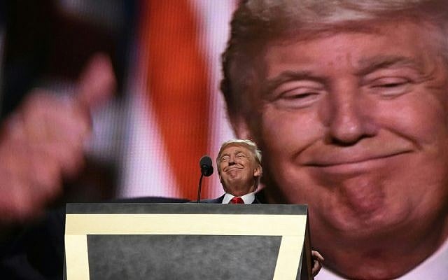 Republican presidential nominee Donald Trump addresses delegates at the end of the last day of the Republican National Convention in Cleveland, Ohio, on July 21, 2016. (AFP/Timothy A. Clary)