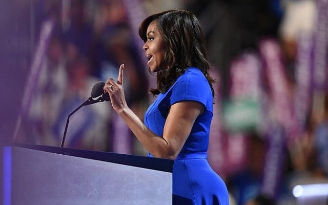 US First Lady Michelle Obama addresses delegates on  Day 1 of the Democratic National Convention at the Wells Fargo Center in Philadelphia, Pennsylvania, July 25, 2016.(AFP / Robyn BECK)