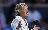 Presidential nominee Hillary Clinton speaks during the fourth and final day of the Democratic National Convention in Philadelphia, Pennsylvania, on July 28, 2016. (AFP/Timothy A. Clary)