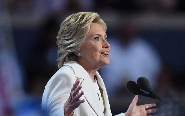 Presidential nominee Hillary Clinton speaks during the fourth and final day of the Democratic National Convention in Philadelphia, Pennsylvania, on July 28, 2016. (AFP/Timothy A. Clary)