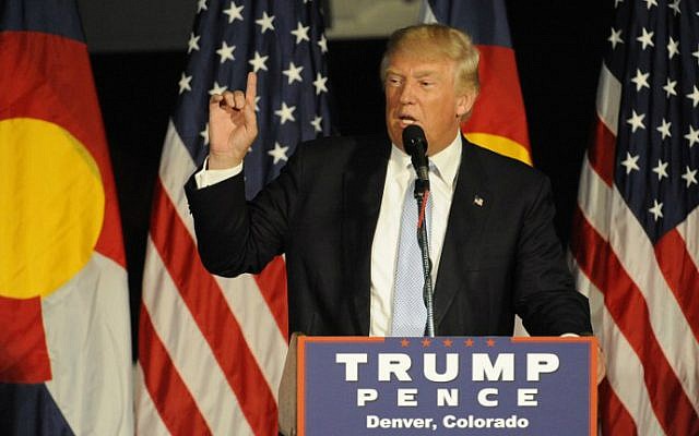 Republican presidential candidate Donald Trump addresses supporters at the Wings Over the Rockies Air & Space Museum in Denver, Colorado on July 29, 2016. (Jason Connolly/AFP)