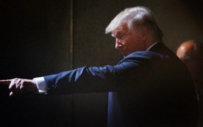 Presumptive Republican presidential nominee Donald Trump motions to the crowd while leaving the stage after a campaign event at the Duke Energy Center for the Performing Arts on July 5, 2016 in Raleigh, North Carolina. (Sara D. Davis/Getty Images/AFP)