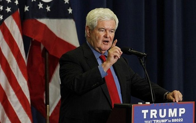 Former Speaker of the House Newt Gingrich introduces Republican Presidential candidate Donald Trump during a rally at the Sharonville Convention Center July 6, 2016, in Cincinnati, Ohio. (John Sommers II/Getty Images/AFP) Former Speaker of the House Newt Gingrich introduces Republican Presidential candidate Donald Trump during a rally at the Sharonville Convention Center July 6, 2016, in Cincinnati, Ohio. (John Sommers II/Getty Images/AFP)