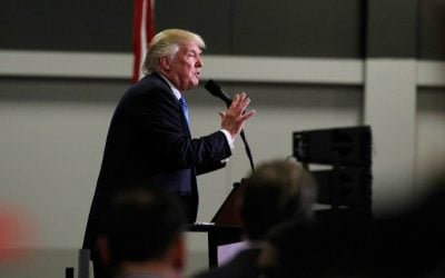 Republican Presidential candidate Donald Trump addresses the crowd during a campaign rally at the Sharonville Convention Center in Cincinnati, Ohio, July 6, 2016. (John Sommers II/Getty Images/AFP)