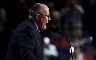 Former New York City Mayor Rudy Giuliani delivers a speech on the first day of the Republican National Convention on July 18, 2016 at the Quicken Loans Arena in Cleveland, Ohio. (Win McNamee/Getty Images/AFP)