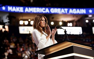 Melania Trump delivers a speech on the first day of the Republican National Convention on July 18, 2016 at the Quicken Loans Arena in Cleveland, Ohio. (Chip Somodevilla/Getty Images/AFP)