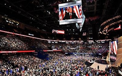 Republican presidential candidate Donald Trump delivers a speech during the evening session on the fourth day of the Republican National Convention on July 21, 2016 at the Quicken Loans Arena in Cleveland, Ohio. ( Jeff J Mitchell/Getty Images/AFP)