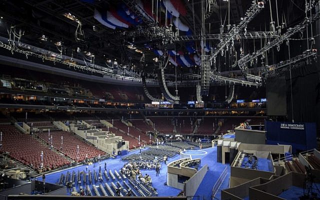The convention floor is seen ahead of the Democratic National Convention at the Wells Fargo Center July 23, 2016 in Philadelphia, Pennsylvania. (Aaron P. Bernstein/Getty Images/AFP)
