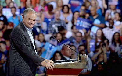 Democratic vice presidential candidate Sen. Tim Kaine (D-Virginia) at a campaign rally at Florida International University Panther Arena on July 23, 2016 in Miami, Florida. (Gustavo Caballero/Getty Images/AFP)