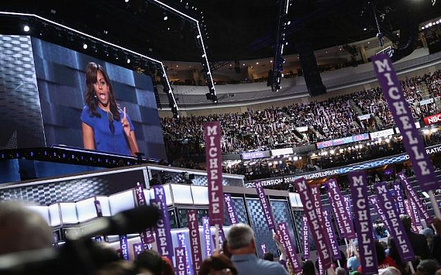 First lady Michelle Obama delivers remarks on the first day of the Democratic National Convention at the Wells Fargo Center, July 25, 2016 in Philadelphia, Pennsylvania. ( Jessica Kourkounis/Getty Images/AFP)