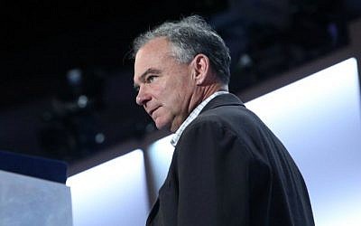 Democratic vice presidential nominee Tim Kaine on stage at the Democratic National Convention in Philadelphia, July 27, 2016. (Jessica Kourkounis/Getty Images/AFP)