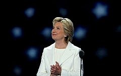 Democratic presidential nominee Hillary Clinton acknowledges the crowd as she arrives on stage during the fourth day of the Democratic National Convention at the Wells Fargo Center in Philadelphia on July 28, 2016. (Alex Wong/Getty Images/AFP)