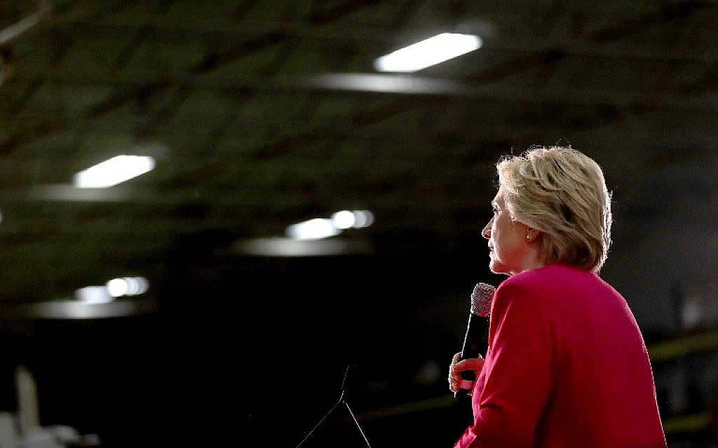 Democratic presidential nominee former Secretary of State Hillary Clinton speaks during a campaign rally at K'Nex, a toy company, on July 29, 2016 in Hatfield, Pennsylvania. (Justin Sullivan/Getty Images/AFP)