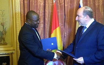 Foreign Ministry director-general Dore Gold signs a deal to restore diplomatic ties with Guinea on July 20, 2016 (Foreign Ministry) Foreign Ministry director-general Dore Gold signs a deal to restore diplomatic ties with Guinea on July 20, 2016 (Foreign Ministry)