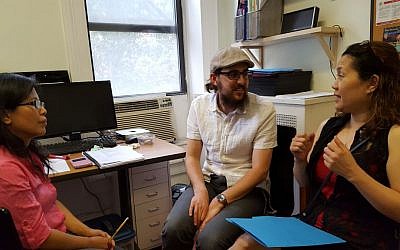 Rachmiel Gurwitz meets with Damayan members, many of whom are human trafficking survivors. (Courtesy)