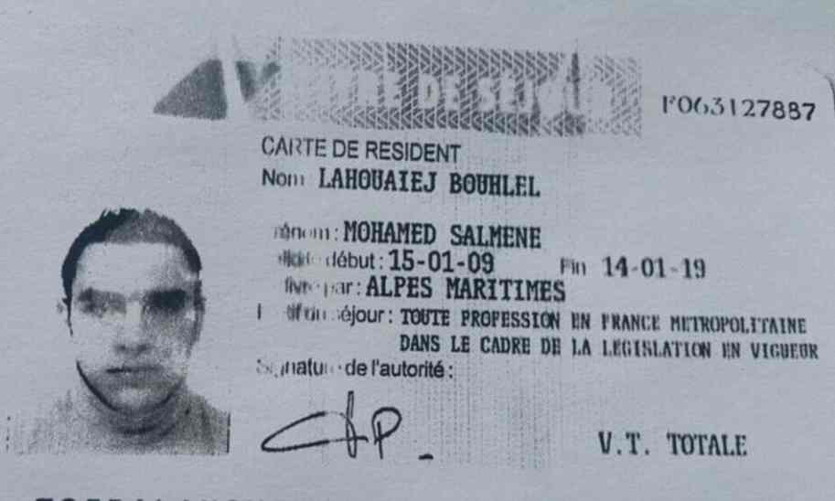 An ID card in the name of terror suspect Mohamed Lahouaiej-Bouhlel, alleged to have killed more than 80 people in Nice on July 14, 2016 (Courtesy) An ID card in the name of terror suspect Mohamed Lahouaiej-Bouhlel, alleged to have killed more than 80 people in Nice on July 14, 2016 (Courtesy)