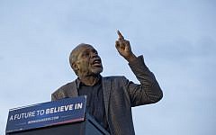 Actor Danny Glover introduces Bernie Sanders during a campaign rally at Hunters Point park, Monday, April 18, 2016, in the Queens borough of New York. (Mary Altaffer/AP)
