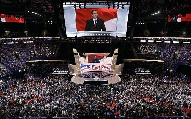 Senator Ted Cruz addresses the delegates during the third day session of the Republican National Convention in Cleveland, July 20, 2016. (AP Photo/Carolyn Kaster)