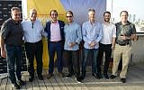 Australian Ambassador Dave Sharma, third from left, at opening of Landing Pad in Tel Aviv (Courtesy)