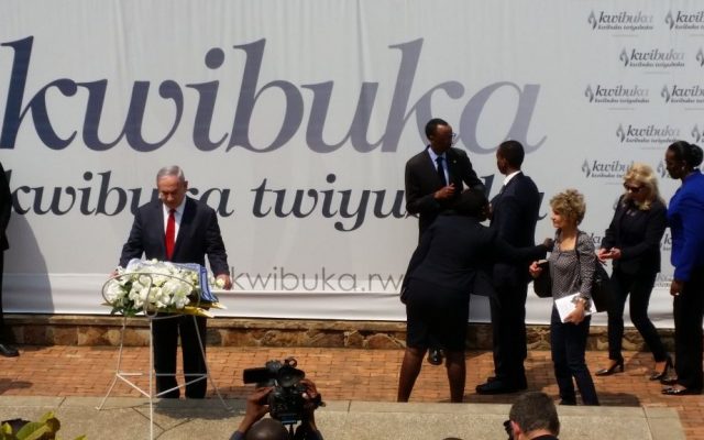 Prime Minister Benjamin Netanyahu lays a wreath at the memorial for the Rwandan genocide in Kigali on Wednesday, July 6, 2016 (Raphael Ahren/Times of Israel) Prime Minister Benjamin Netanyahu lays a wreath at the memorial for the Rwandan genocide in Kigali on Wednesday, July 6, 2016 (Raphael Ahren/Times of Israel)