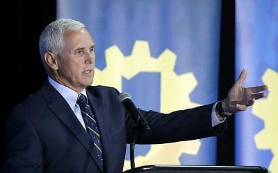 Indiana Gov. Mike Pence speaks during the Innovation Showcase, Thursday, July 14, 2016, in Indianapolis. (AP Photo/Darron Cummings)