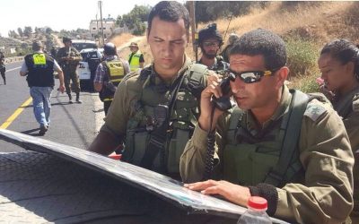 The IDF's Judea Brigade commander Col. Yariv Ben-Ezra arrives on the scene of a shooting attack, in which one man died and three were injured, outside of Hebron on July 1, 2016. (IDF Spokesperson's Unit)