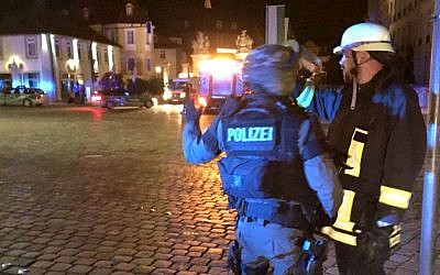Police at the scene of a "deliberate" explosion in the city of Ansbach in southern Germany, July 24, 2016. (Twitter screen capture)