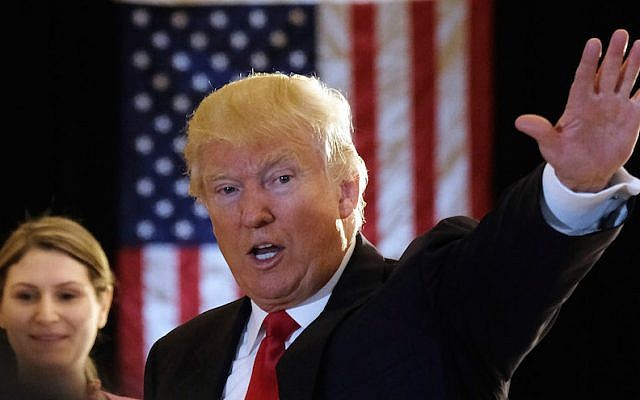 Donald Trump waving after a news conference at the Trump Tower in New York City, May 31, 2016. (Jewel Samad/AFP/Getty Images via JTA) Donald Trump waving after a news conference at the Trump Tower in New York City, May 31, 2016. (Jewel Samad/AFP/Getty Images via JTA)
